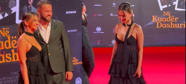 Të lumtur përkrah njëri-tjetrit, Luiz Ejlli dhe Kiara Tito mahnitin me paraqitjen teksa mbërrijnë në premierën e filmit “Në kuadër të dashurisë”